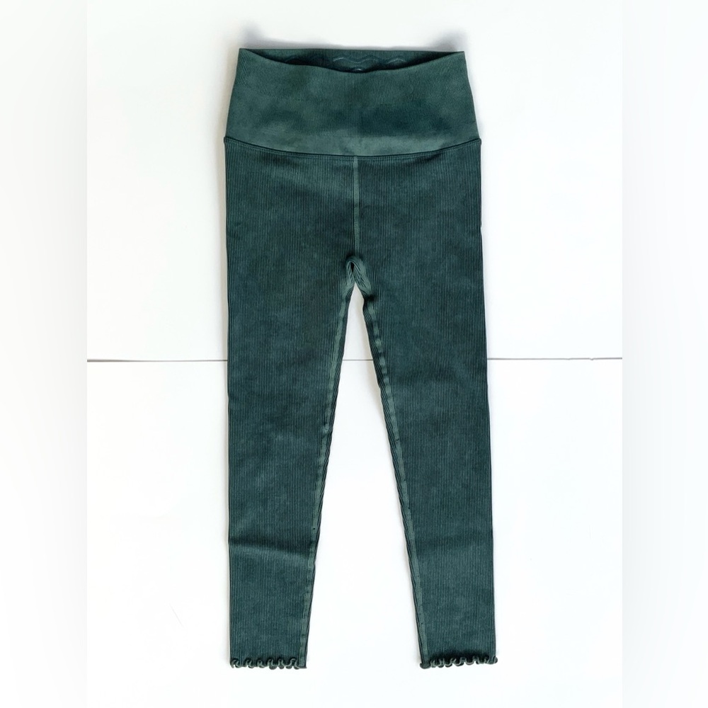 Spiritual Gangster Green Washed Sculpt Leggings Ruffl Ribbed Size XS/S